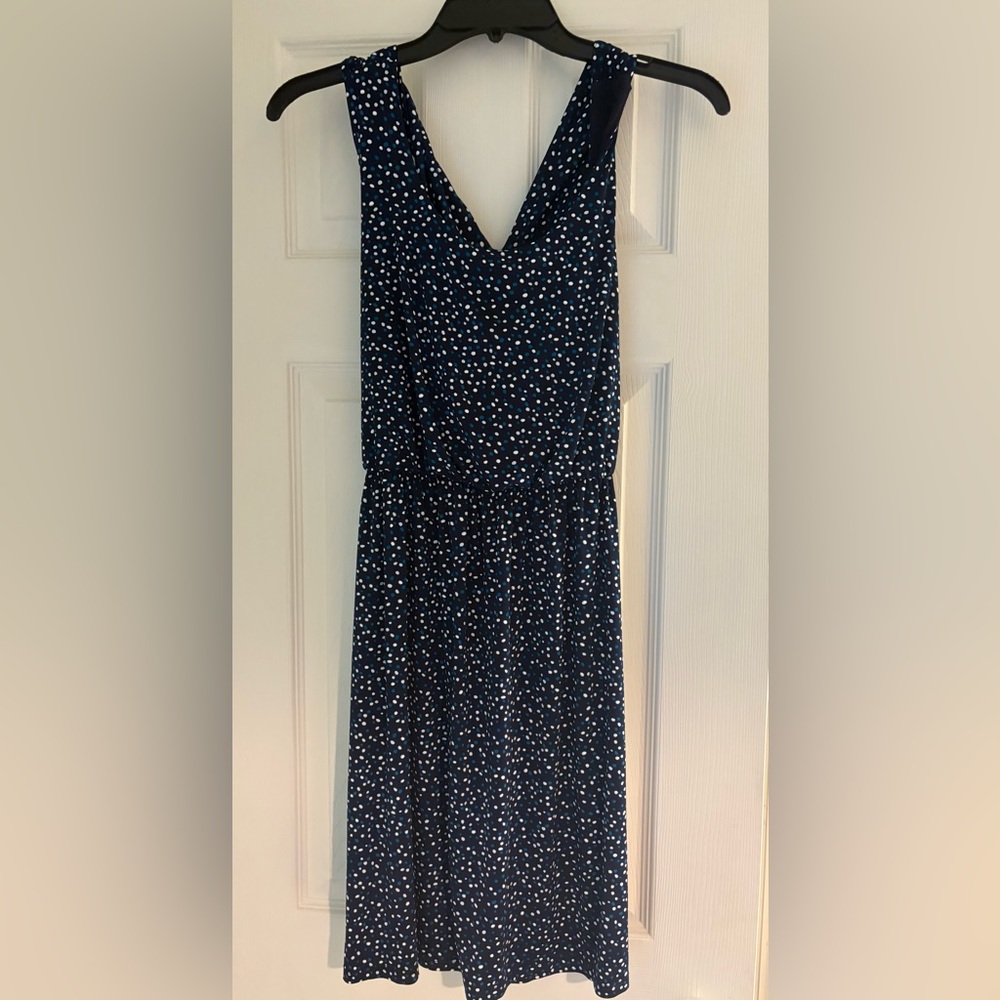Kaileigh Navy Blue Polka Dot Cross Back Dress | Size Small (Stitch Fix)